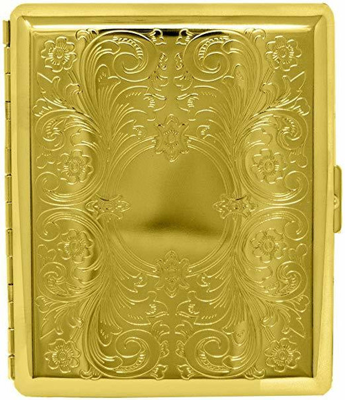 Gold Victorian Scroll (20 100s) Etched MetalPlated Cigarette Case & Stash Box