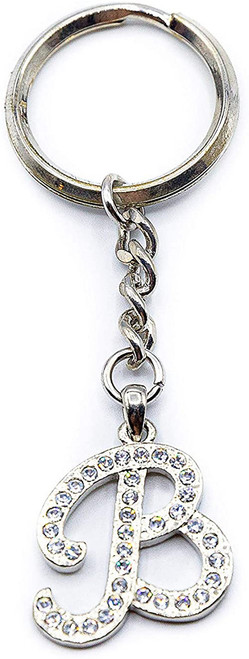 Chrome Plated Letter B Keychain Ring With Swarovski Crystals