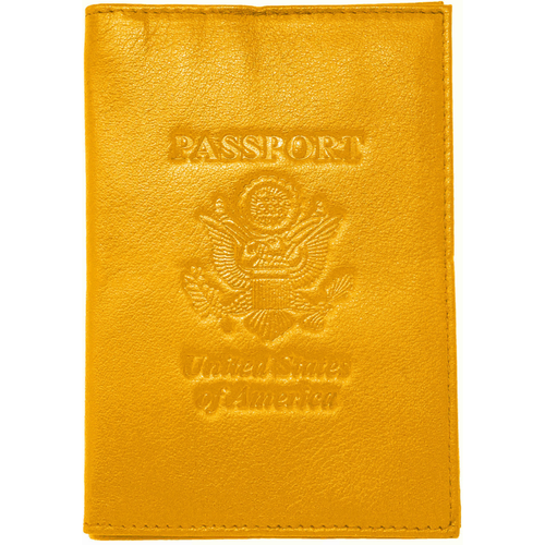 Genuine Cowhide Leather Yellow RFIDBlocking Passport Cover Case Holder & Wallet