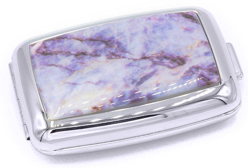 Set of 2 Dual Compartment Rectangular Pocket Purse Pill Box & Organizer with Insert (Purple Marble)