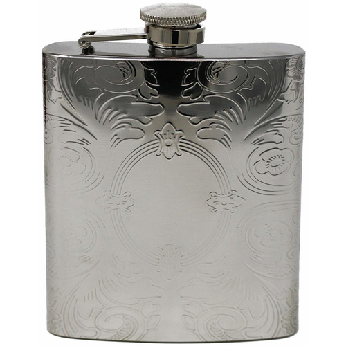 6 oz Pocket Hip Alcohol Liquor Flask in Etched Vintage Victorian Scroll Print  Made from 304 (18/8) Food Grade Stainless Steel