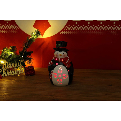 Penguin Ceramic Christmas LED Tabletop Lantern Statue