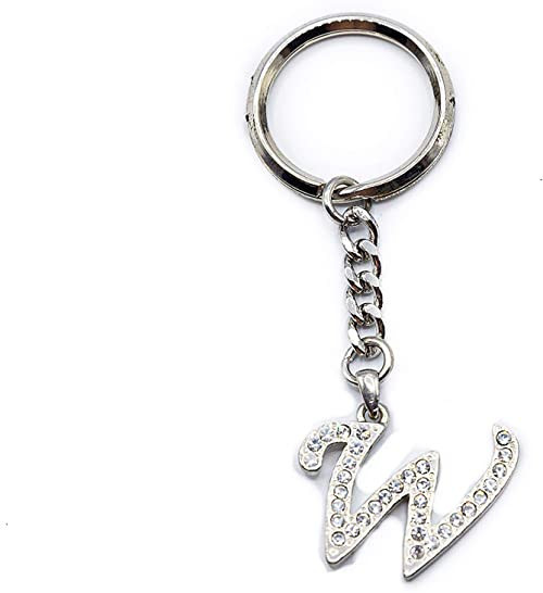 Chrome Plated Letter W Keychain Ring With Swarovski Crystals