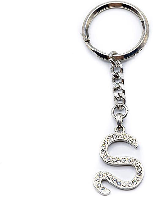 Chrome Plated Letter S Keychain Ring With Swarovski Crystals