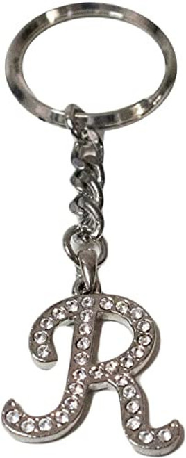 Chrome Plated Letter Keychain Ring With Swarovski Crystals (R)
