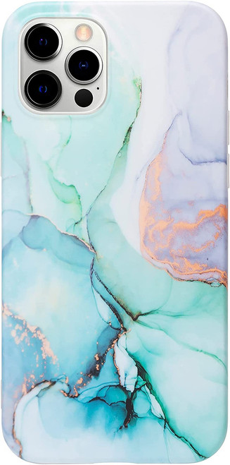 Green & Blue Silicone Epoxy Resin Design Case for iPhone 12 Pro Max + Tempered Glass Screen Protector