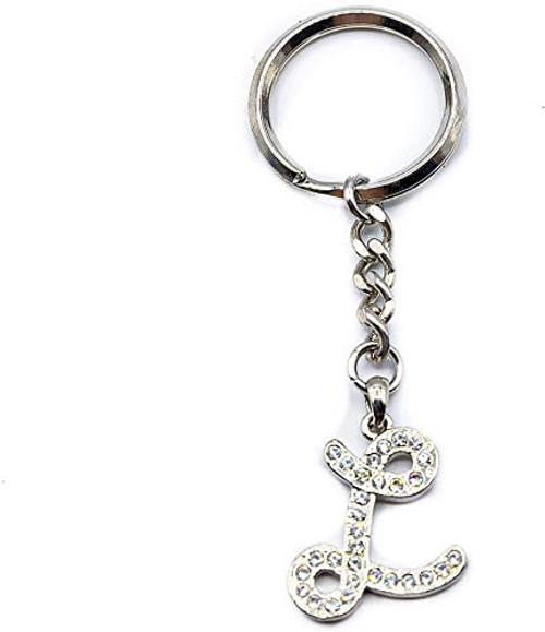 Chrome Plated Letter L Keychain Ring With Swarovski Crystals