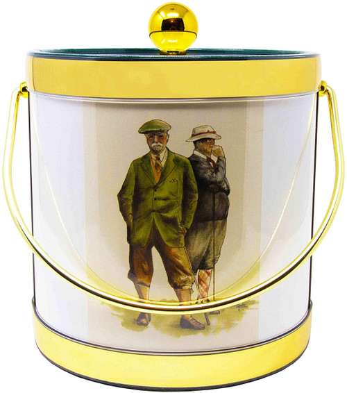 Hand Made in USA Vintage Golfers Double Walled 3Quart Insulated Ice Bucket with Bonus Ice Tongs