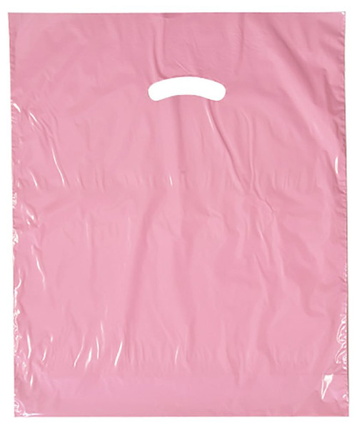 Made In USA Pack of 125 Pink Glossy Plastic Merchandise Bags (12" X 15") With Die Cut Handles