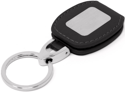 Black Genuine Leather Keychain with Metal Tab