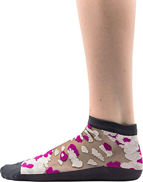 Made In Japan Pair of Purple Heart Print Women's Sheer SeeThrough Short Ankle Socks (US 68)