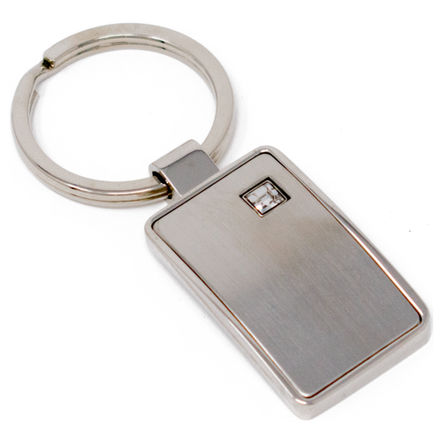 Silver Matte Rectangle with Crystal Keychain
