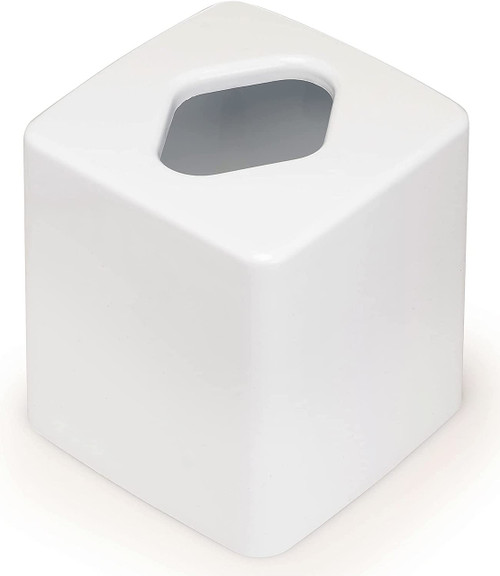 Made in USA Plastic Cube Tissue Box Cover with Semi Gloss Finish (White)