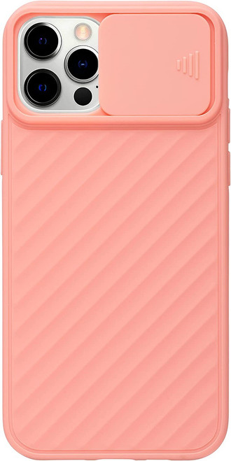 Pink Silicone Ridged Pattern Protective Case with Sliding Camera Cover for iPhone 12 & 12 Pro + Tempered Glass Screen Protector