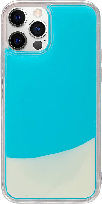 Fluorescent Blue & White Liquid Sand ShockAbsorbing Protective Case for iPhone 12 Pro Max + Tempered Glass Screen Protector