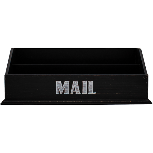 Rustic Wooden Office Desk Organizer & Mail Rack with Distressed Wood Finish 12" X 4" X 5" (Black Stencil)