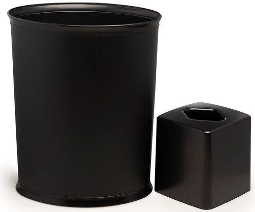 Made in USA Set of 2 Black Plastic 5Gallon Waste Basket & Cube Tissue Box Cover