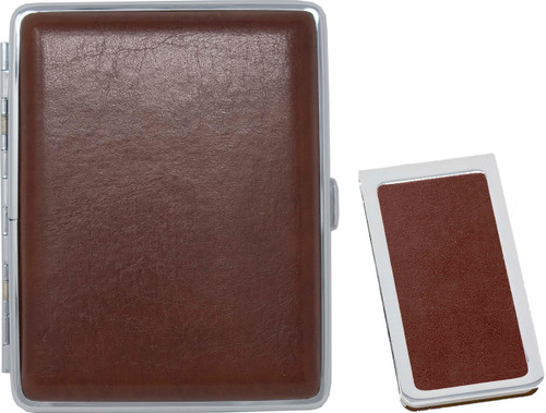 Smooth Tan Leather Money Clip + Matching (100s) Nickle-Plated Metal Cigarette Herbal Cigarette Cigar Tobacco Carrying Stash Storage Case