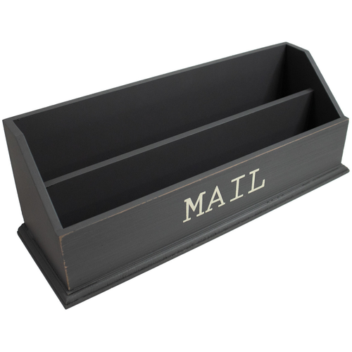 Rustic Wooden Office Desk Organizer & Mail Rack with Distressed Wood Finish 12" X 4" X 5" (Gray)