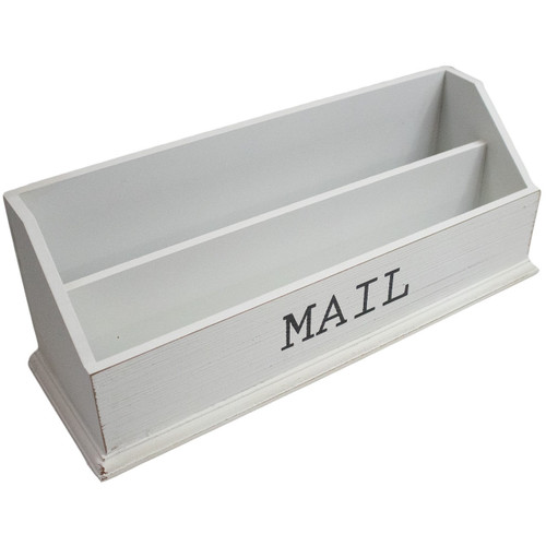 Rustic Wooden Office Desk Organizer & Mail Rack with Distressed Wood Finish 12" X 4" X 5" (White)