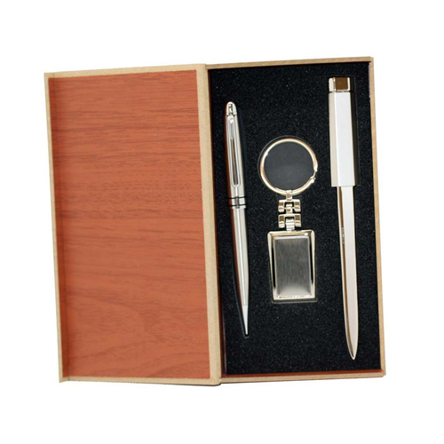 3-Piece Boxed Gift Set of Pen, Letter Opener and Keyring in Brushed Stainless Steel