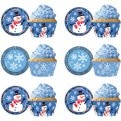 MADE IN USA Pack of 144 Thick Grease Resistant Fluted Cupcake Liners (Christmas Snowman)