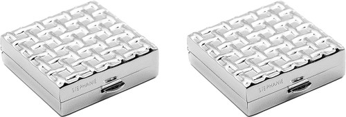 Set of 2 Square-Shaped Pocket Purse Pill Box & Organizer (Silver Waffle)