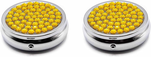 Set of 2 Circular Triple-Compartment Pocket Purse Pill Box & Organizer With Insert (Jonquil Gemstones)