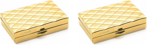 Set of 2 Rectangular-Shaped Pocket Purse Pill Box & Organizer With Dual Compartments (Gold Diamond Pattern)