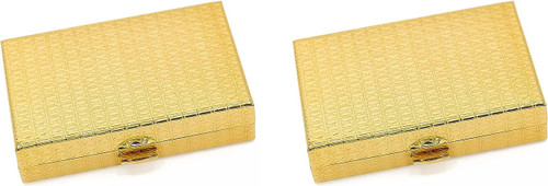 Set of 2 Rectangular-Shaped Pocket Purse Pill Box & Organizer With Dual Compartments (Gold Block)