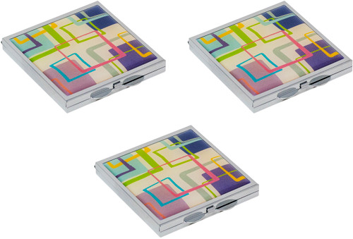 Set of 3 Square-Shaped Double Sided Compact Slim Mirrors With Printed Insert