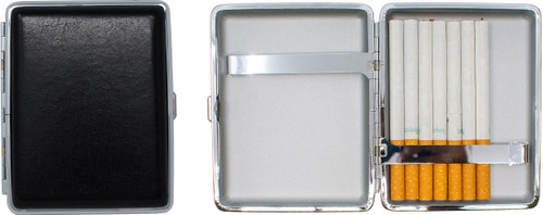 Set of 2 Metal-Plated 100s Leather Cigarette Case & Stash Box Set of 2 Metal-Plated 100s Leather Cigarette Case & Stash Box