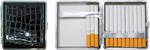 Set of 2 Metal-Plated King Size Leather Cigarette Case & Stash Box