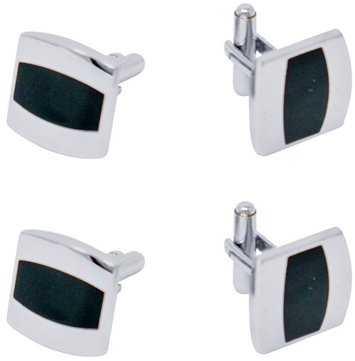 Set of 2 Silver Stainless Steel Alloy Shirt Cufflinks