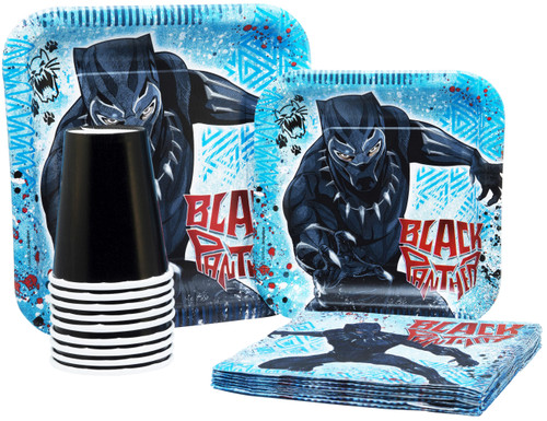 S6822_SET Black Panther Tableware Pack! Disposable Paper Plates, Napkins and Cups (Set for 16)