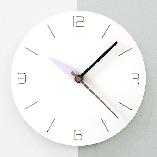 Modern Minimalist White & Pastel Purple Silent Wall Clock