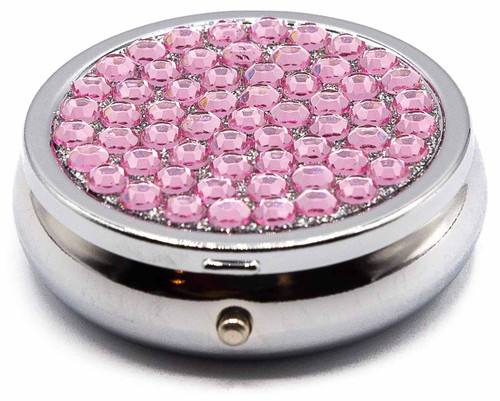 Set of 2 Circular Triple Compartment Pocket Purse Pill Box & Organizer with Insert (Rose Gemstones)