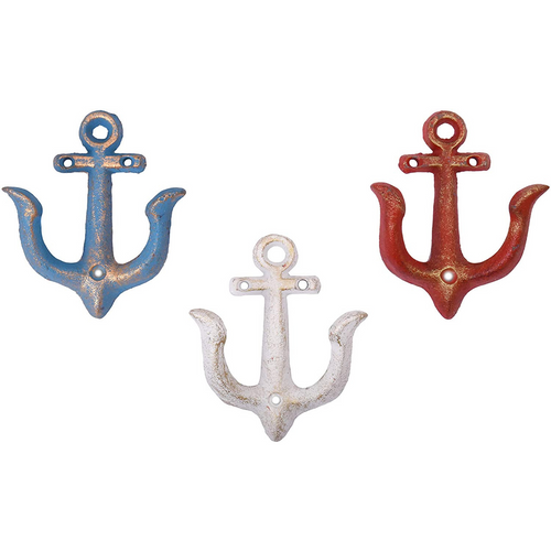 Decorative Rustic Marine Anchor Shaped Wall Coat Hooks (Set of 3)