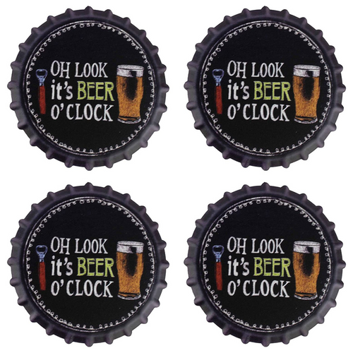 Oh Look! It's Beer O'Clock  Pack of 4 Moisture Absorbing Ceramic Coasters For Beer Lovers With Cork Base