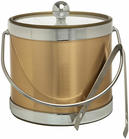 Hand Made In USA Double Walled 3-Quart Brushed Gold & Silver Trim Insulated Ice Bucket (Metallic Deco Collection)