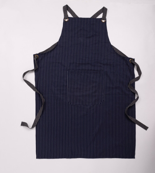 Unisex Cross Back Kitchen Apron With Pockets (Blue Stripes  Adult)