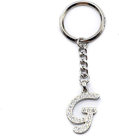 Chrome Plated Letter G Keychain Ring With Swarovski Crystals