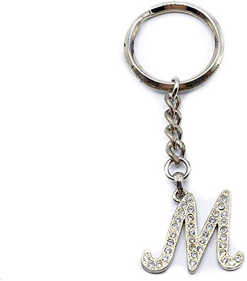 Chrome Plated Letter M Keychain Ring With Swarovski Crystals