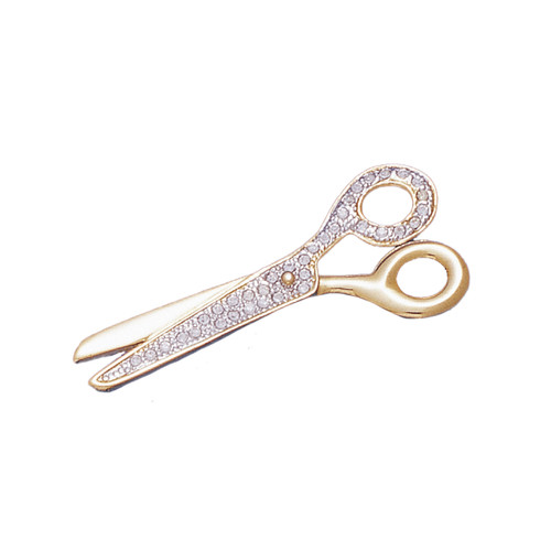 Scissor PIN 18KT Two Tone Plated Pins with Hand Set Swarovski Crystals