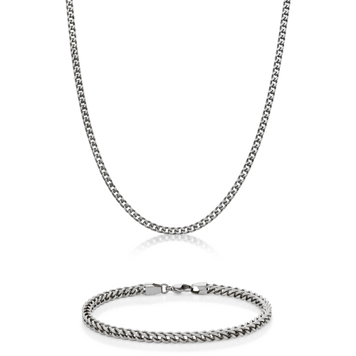 Stainless Steel Foxtail Chain 22" Necklace and 9" Bracelet Box Set (4mm)