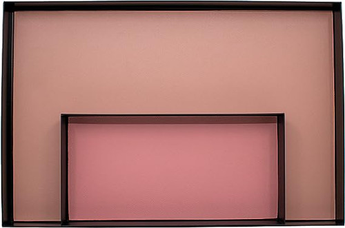 Set of 2 Metal Decorative Trays with Leatherette Insert (Rectangular, Peach Pink)