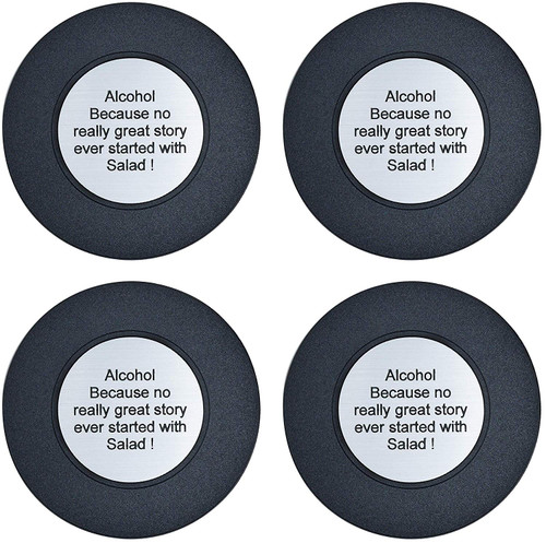 Set of 4 Plastic Drinking Pun Coasters (Alcohol & Salad)