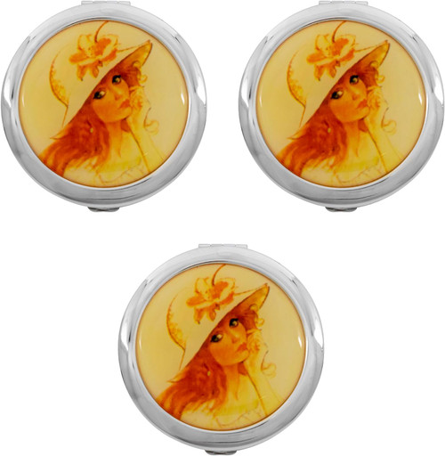 Set of 3 Double Sided Magnifying Round Compact Mirrors With Printed Insert (Gatsby Sun Hat)