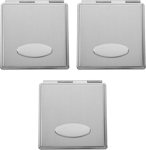 Set of 3 Engraveable Grooved Pattern Large Square-Shaped Magnifying Compact Mirrors (Silver)