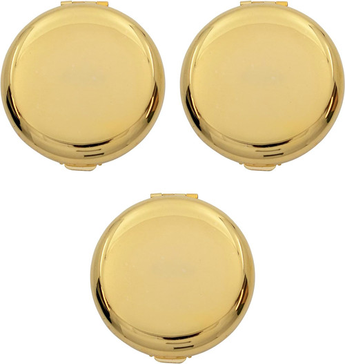 Set of 3 Double Sided Compact Round-Shaped Mirrors With Reflective Finish (Gold)
